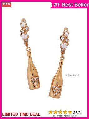 Champagne Drop Huggie Hoop Earrings Brass Hinged
